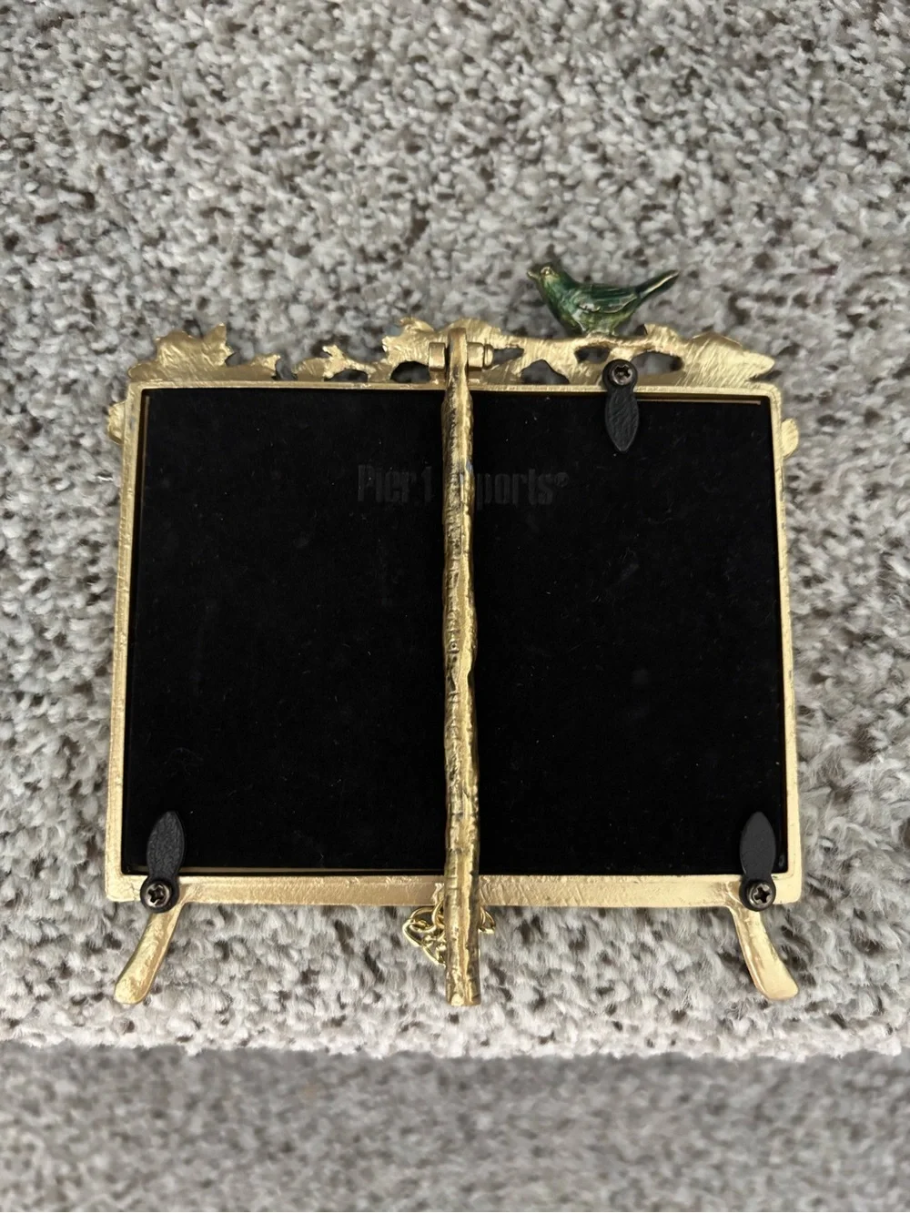 Pier One Imports Gold Tone Enameled Floral Bird Easel Back Photo Frame 4x3